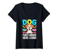 Women's Dog First Grade Here I Come Back to School V-Neck T-Shirt