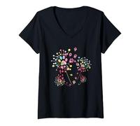 Womens Dog Flower Dandelion Dog Paw Dog Lover V-Neck T-Shirt