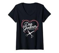 Womens Dog Groomer Heart for Cute Dog Grooming for Women V-Neck T-Shirt