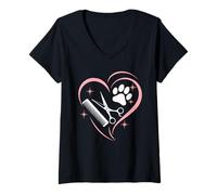 Womens Dog Groomer Heart for Cute Dog Grooming for Women V-Neck T-Shirt