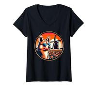 Women's Dog in A Tulip Field Looking At Dutch Windmills V-Neck T-Shirt