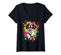Women's Dog Jumping Splash Art for English Springer Spaniel Lovers V-Neck T-Shirt