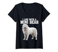 Women's Dog Lover I Live with A Mini Bear Great Pyrenees V-Neck T-Shirt