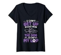 Women's Dog Mom Daddy I Can't Get Up Right Now The Dog is On My Lap V-Neck T-Shirt