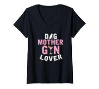 Women's Dog Mom Gin Lover Funny Cocktail Design for Canine Owners V-Neck T-Shirt