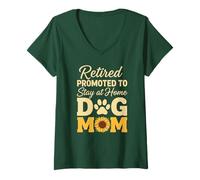 Womens Dog Mom Retired Promoted to Stay at Home V-Neck T-Shirt