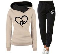Women's Dog Mom Tracksuit Set Dog Paw Love Heart 3D Printed Hooded Sweatshirt and Joggers Funny Autumn Winter 2 Piece Set