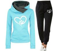 Women's Dog Mom Tracksuit Set Dog Paw Love Heart 3D Printed Hooded Sweatshirt and Joggers Funny Autumn Winter 2 Piece Set