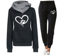 Women's Dog Mom Tracksuit Set Dog Paw Love Heart 3D Printed Hooded Sweatshirt and Joggers Funny Autumn Winter 2 Piece Set