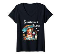 Womens Dog Mom Wine Lover Sunshine Wine Drinking Summer Vibes Beach V-Neck T-Shirt