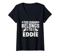 Womens Dog Name Eddie Personalised Gift This Human Belongs to a V-Neck T-Shirt