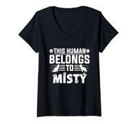 Womens Dog Name Misty Personalised Gift This Human Belongs to a V-Neck T-Shirt