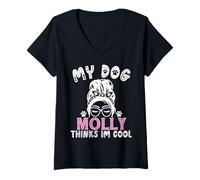 Womens Dog Name Molly Personalised Gift My Dog Thinks Im Cool V-Neck T-Shirt