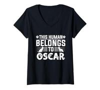 Womens Dog Name Oscar Personalised Gift This Human Belongs to a V-Neck T-Shirt