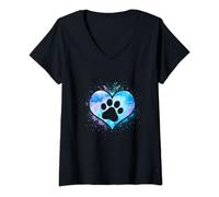 Womens dog paw in heart dog lover pet dog dog owner V-Neck T-Shirt