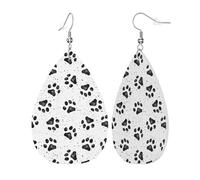 Womens Dog Paw Pattern Print Leather Earrings Teardrop Dangle Earrings Jewelry Outfits Accessories