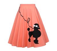 Women's Dog Printed High Waist Poodle Skirt 50s Vintage Loose Fold Pleated A-line Zipper Skirts, Fancy Dress Dance 50s 60s, Theatre, Show, Events Pink