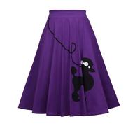 Women's Dog Printed High Waist Poodle Skirt 50s Vintage Loose Fold Pleated A-line Zipper Skirts, Fancy Dress Dance 50s 60s, Theatre, Show, Events Purple