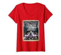 Women's Dog Selfie Eats Crayons Dustoff Bulldog My MRE Eater Soldier V-Neck T-Shirt