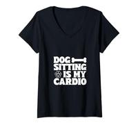 Womens Dog Sitter Quote - Cardio with Dogs V-Neck T-Shirt