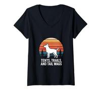 Women's Dog Tents Trails and Tail Wags Cute Camping V-Neck T-Shirt