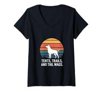 Women's Dog Tents Trails and Tail Wags Cute Camping V-Neck T-Shirt