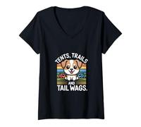 Women's Dog Tents Trails and Tail Wags Cute Camping V-Neck T-Shirt
