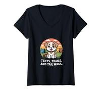 Women's Dog Tents Trails and Tail Wags Cute Camping V-Neck T-Shirt