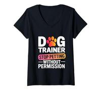 Women's Dog Trainer Design for Owners - No Petting Warning V-Neck T-Shirt