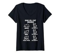Womens Dog vs Cat Moods - Funny Animal Humor for Pet Owners V-Neck T-Shirt