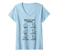 Womens Dog vs Cat Moods - Funny Animal Humor for Pet Owners V-Neck T-Shirt