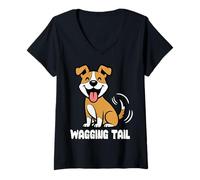 Womens Dog - Wagging Tail V-Neck T-Shirt