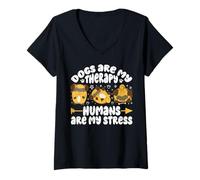 Womens Dogs Are My Therapy Humans Are My Stress V-Neck T-Shirt