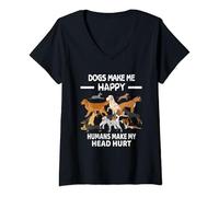 Womens Dogs make me happy,humans make my head hurt Dog Owner Animal V-Neck T-Shirt