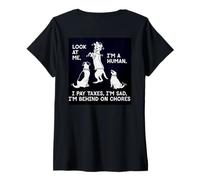 Women's Dogs Mocking Humans Laughing at Our Problems Humor V-Neck T-Shirt