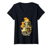 Womens Dogs Not People - Funny Dog Lover Skeleton Art V-Neck T-Shirt