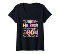 Womens Doing My Best and Trusting God to Do The Rest V-Neck T-Shirt