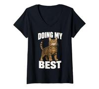 Women's Doing My Best Funny Tabby Cat Humor Motivational Quote V-Neck T-Shirt