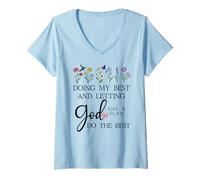 Womens Doing My Best & Letting God Do The Rest Quote God Has a Plan V-Neck T-Shirt
