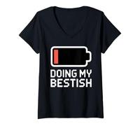 Women's Doing My BESTISH Low Battery Icon Sarcastic Meme V-Neck T-Shirt