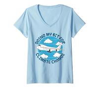 Women's Doing My Bit for Climate Change, Airplane Plane Flying Funny V-Neck T-Shirt
