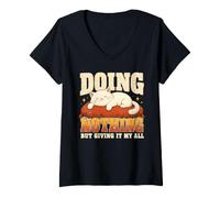 Women's Doing Nothing But Giving My All Funny Lazy Cat V-Neck T-Shirt