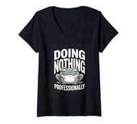 Women's Doing Nothing Professionally Funny Lazy Frog V-Neck T-Shirt