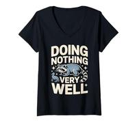 Women's Doing Nothing Very Well Raccoon Funny Mood V-Neck T-Shirt