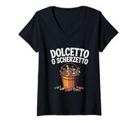 Womens Dolcetto o Scherzetto Candy Bucket Halloween Design V-Neck T-Shirt