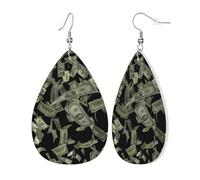 Womens Dollar Sign Money Print Leather Earrings Teardrop Dangle Earrings Jewelry Outfits Accessories