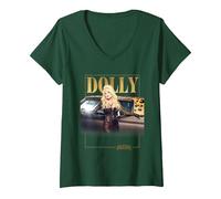 Women's Dolly Parton Rockstar Gold V-Neck T-Shirt, Dark Green, X-Large
