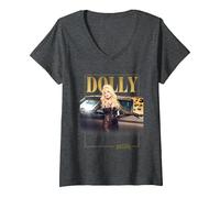 Women's Dolly Parton Rockstar Gold V-Neck T-Shirt, Dark Heather Grey, Medium