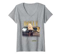 Women's Dolly Parton Rockstar Gold V-Neck T-Shirt, Heather Grey, Medium