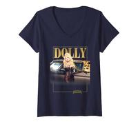 Women's Dolly Parton Rockstar Gold V-Neck T-Shirt, Navy Blue, X-Large